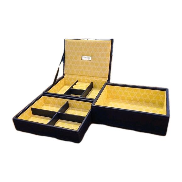 Stackables By Wolf 7"x5"x5" Blue Faux Leather Green Fabric Jewelry Box Set READ - Picture 1 of 13